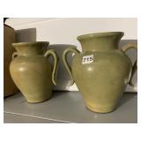 GREEN DOUBLE HANDLE VASE 9.5" H