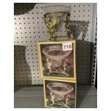 GLASS URN W/ METAL VASE NEW