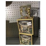 GLASS URN W/ METAL VASE NEW