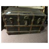 ANTIQUE TRAVEL TRUNK W/ TRAVEL LABELS - WOOD