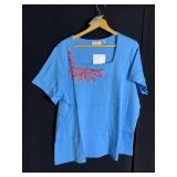 QUACKER FACTORY BLUE COTTON SQUARE NECK TOP