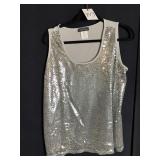 SLINKY BRAND SILVER SEQUINED SLEEVELESS TANK TOP