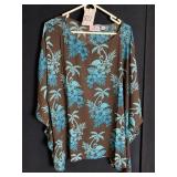 QUAKER FACTORY LADIES TOP 1X FLAMINGOS AND PALM