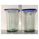 13HX9D, BLOWN GLASS VASES WITH BLUE RIMS
