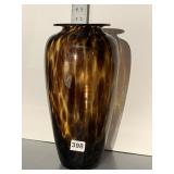 AMBER LEOPARD GLASS TALL VASE, 12H