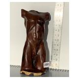 HAND CARVED WOOD MANS TORSO, SIGNED, 12"
