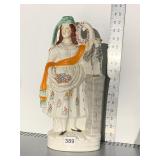 PORCELAIN WOMAN WITH SHEEP, 16" H, CRACK BUT