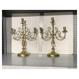 PAIR OF BRASS 3 ARM CANDELABRAS