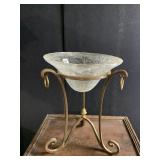 17" H CRACKLE GLASS INSERT IRON BASE W/