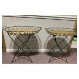 FOLDING IRON STAND W/ WICKER TOP TRAY