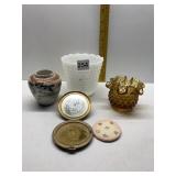 COTY COMPACT, AMBER GLASS HOBNAIL CANDLE HOLDER,