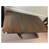 CHERRY DINING TABLE DOUBLE PEDESTAL BASE W/ BRASS