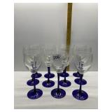 BLOWN GLASS STEMWARE WITH COBALT STEM, 8 LARGE, 3