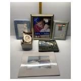 DREDEN PORCELAIN ROSE PIN AND FRAME, FARM TRACTOR