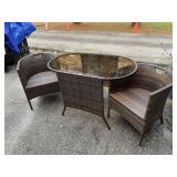 FAUX WICKER NEXT BISTRO PATIO SET, GLASS TOP, 2