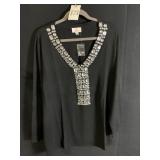 QUACKER FACTORY BLACK COTTON SWEATER SZ 2X WITH