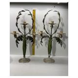 HAND PAINTED IN FRANCE METAL CANDLE HOLDERS WITH