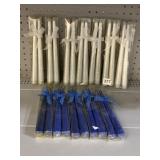 12 PACKAGES OF 2 TAPER CANDLES NEW IN BOX, SILVER