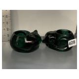 INDIANA GLASS GREEN GLASS CAT CANDLE HOLDER