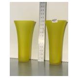 2 SATIN YELLOW VASES, 11"H