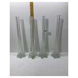 4 TALL THIN GLASS VASES, 13.5"H