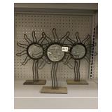 3 IRON SUN WITH GLASS FACE CANDLE HOLDERS