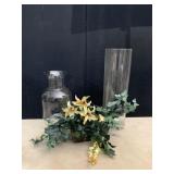 TWO LARGE VASES, AND ARTIFICIAL FLOWERS