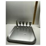 ALUM TRAY W/ SHOT GLASSES AND BUD VASE