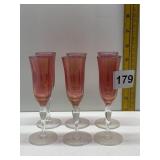 6 PINK GLASS CORDIAL GLASSES