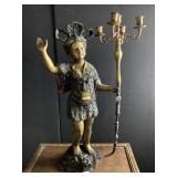 BRONZE FIGURE HOLDING CANDELABRA 22" H X 15" W