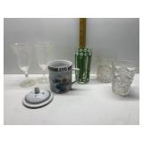 ANTIQUE GLASS TUMBLERS, ETCHED GLASS WINE