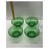 4 EO BRODY GREEN GLASS FLOWER ARRANGING BOWLS