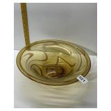 PIER 1 SWIRLED AMBER GLASS CENTERPIECE BOWL, 13"D