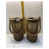 WOVEN CANDLE HOLDER W/ LINERS AND HANDLES 11"