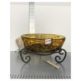 LEOPARD PRINT GLASS CENTERPIECE BOWL IN IRON