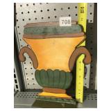 IRON URN W/ GLASS VASE ON BACK 11" H