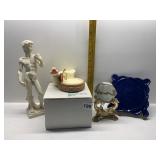 ITALIAN DAVID STATUE, GOOSE CANDLE HOLDER, GLASS