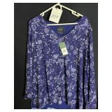 LYSSE LADIES TOP BLUE FLORAL PRINT 2X NEW LONG