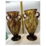 COBRE BLOWN GLASS 16" H VASES TWO TONE AMBER AND