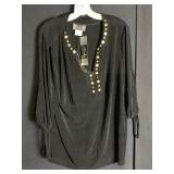 SLINKY BRAND 2 PC BLACK LADIES TOP 2X WITH GOLD