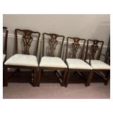 CHERRY CARVED BACK DINING CHAIRS W/ OFF WHITE