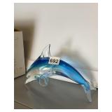 DOLPHIN HANDMADE ART GLASS 9.5" IN BOX