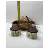 10"L BANDED BASKET AND SMALL CHICKEN TINS WITH