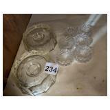 GLASS CANDLE STICKS AND BOWLS