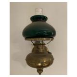 ANTIQUE GREEN GLASS SHADE WALL LIGHT BRASS BASE