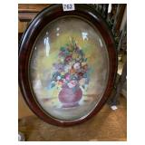 CONVEX GLASS FRAME WITH PICTURE SIGNED LR, OIL ON