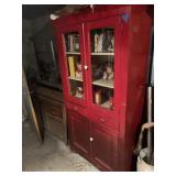 RED PAINTED 2 GLASS DOOR CABINET W/ OPTIONAL