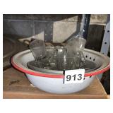 PORCELAIN BOWL, SHOT GLASSES