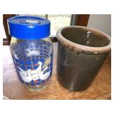 CROCK, GLASS JAR