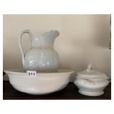 MEIKEN IRONSTONE PITCHER, BOWL AND COVERED DISH